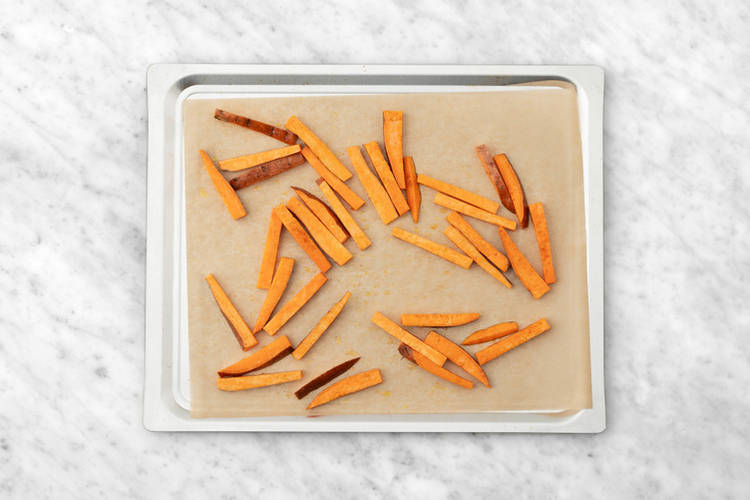 Bake the sweet potato fries