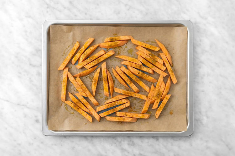 Bake the sweet potato fries