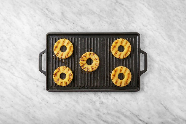 Fry the eggs & grill the pineapple