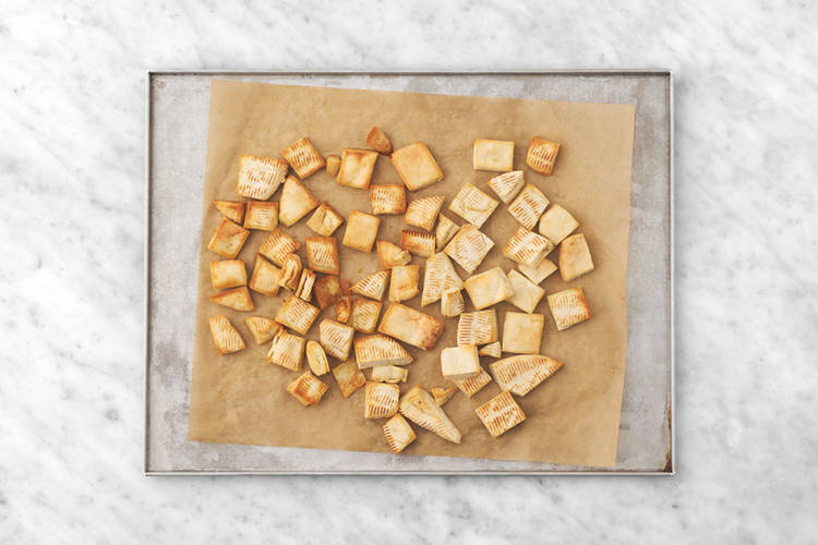 Make the croutons & cook the fish