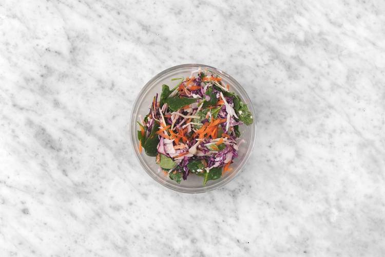 Toss the slaw & heat up tortillas