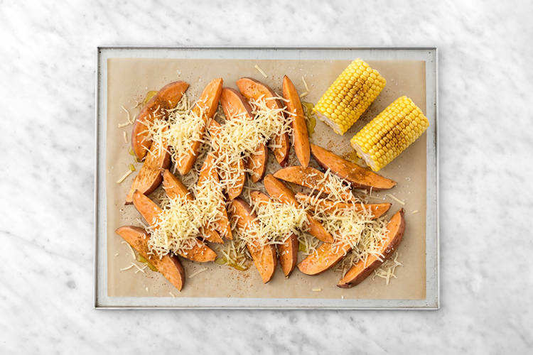 Bake the bacon wedges & corn