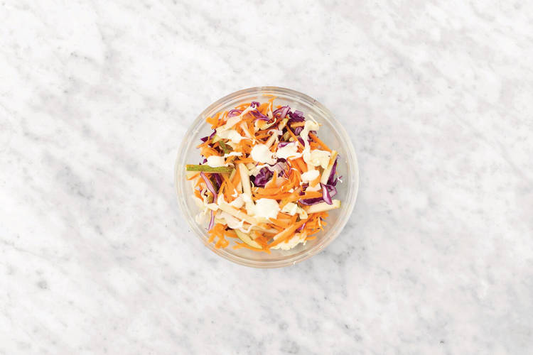 Toss the slaw & heat the tortillas
