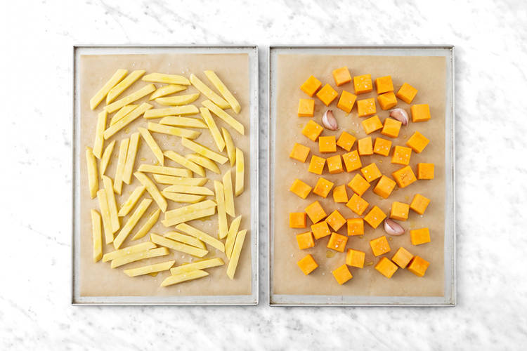 Bake the fries & pumpkin 