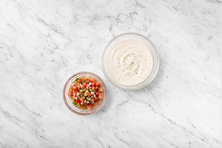 Make elote sauce and pico de gallo