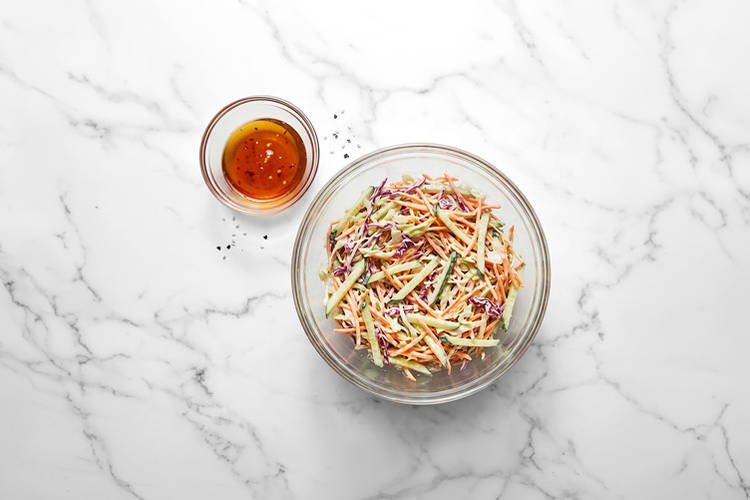 Make the hot honey & toss the slaw