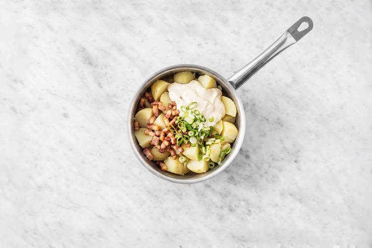 Heat the buns & combine the potato salad