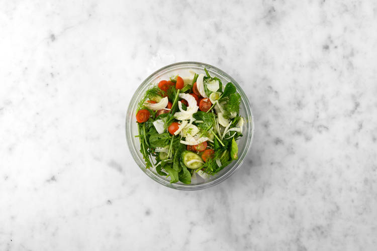 Make the sauce & toss the salad