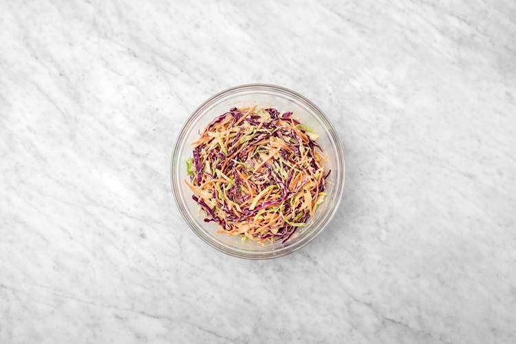 Assemble the slaw & heat the tortillas
