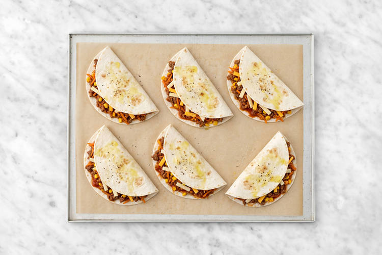 Arrange the quesadillas