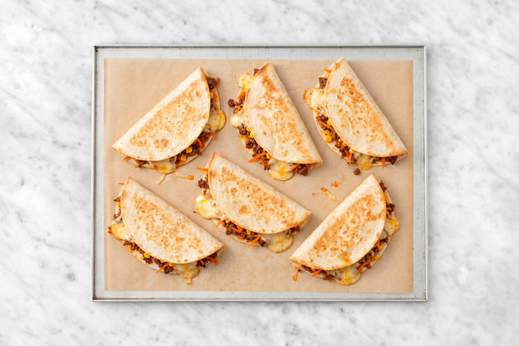 Bake the quesadillas and Make the Salad