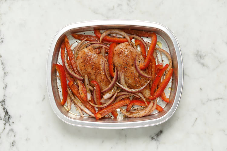 Prep and roast chicken with veggies