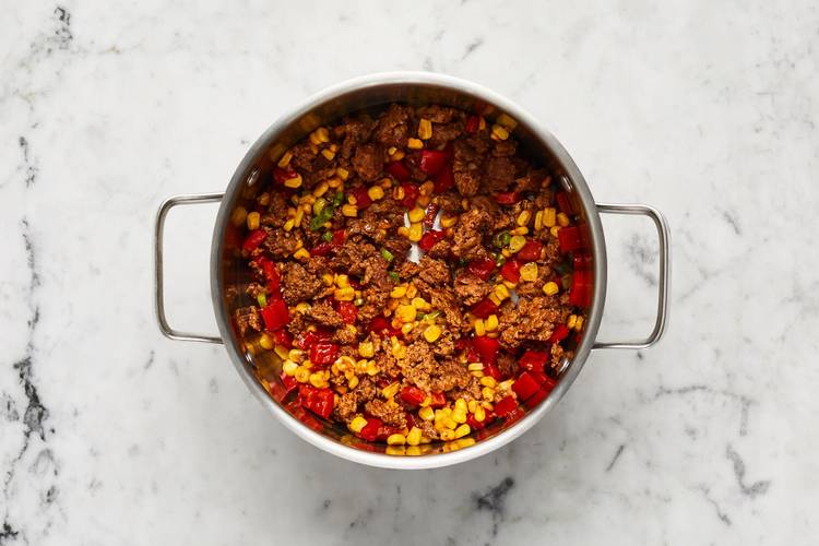 Cook veggies and beef