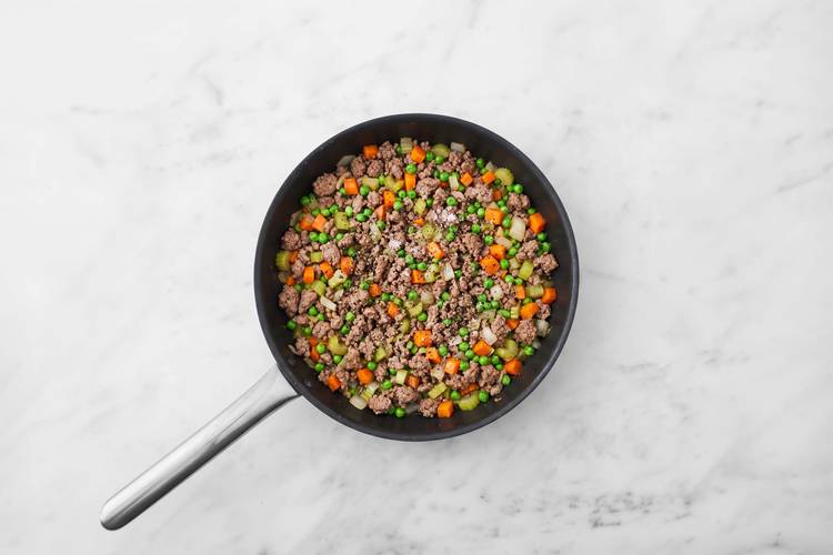 Cook beef and veggies