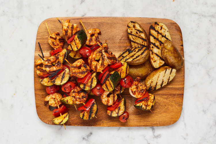 Grill Kebabs & Potatoes