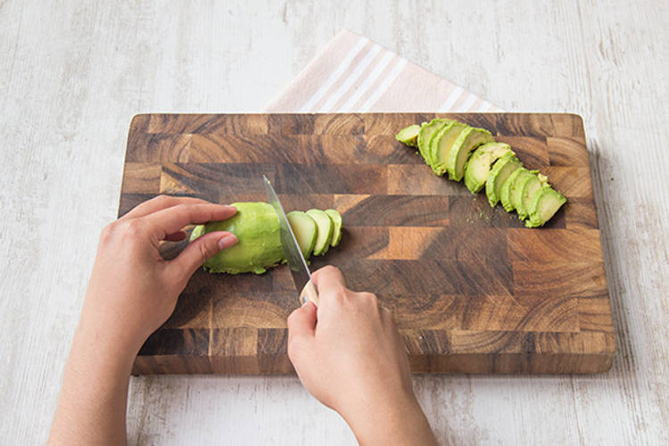 Thinly slice the avocado