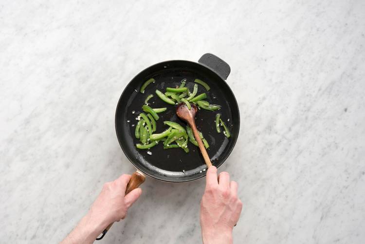 Cook the poblano and onions
