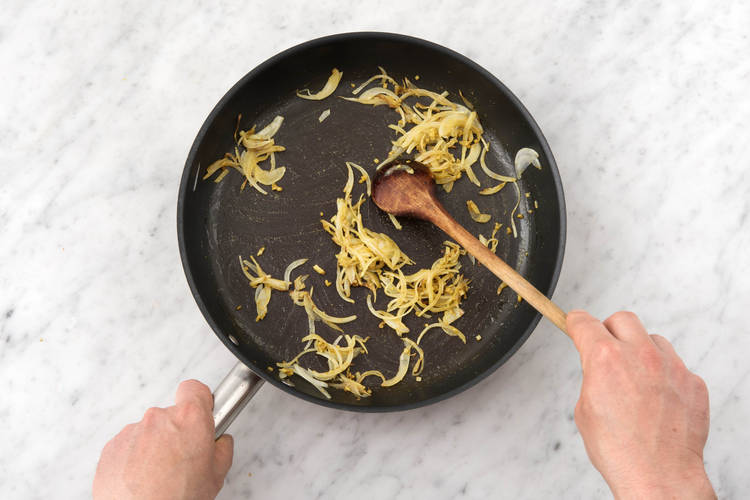 Soften the brown onion