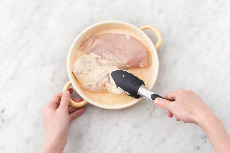 Coat chicken in creme fraiche.