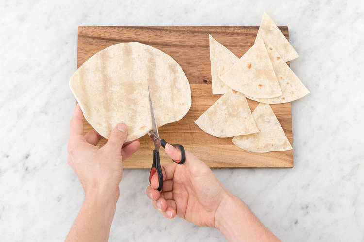 Cut tortilla chips.