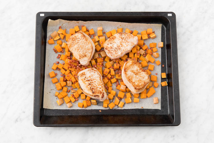 Cook pork with butternut and pancetta.