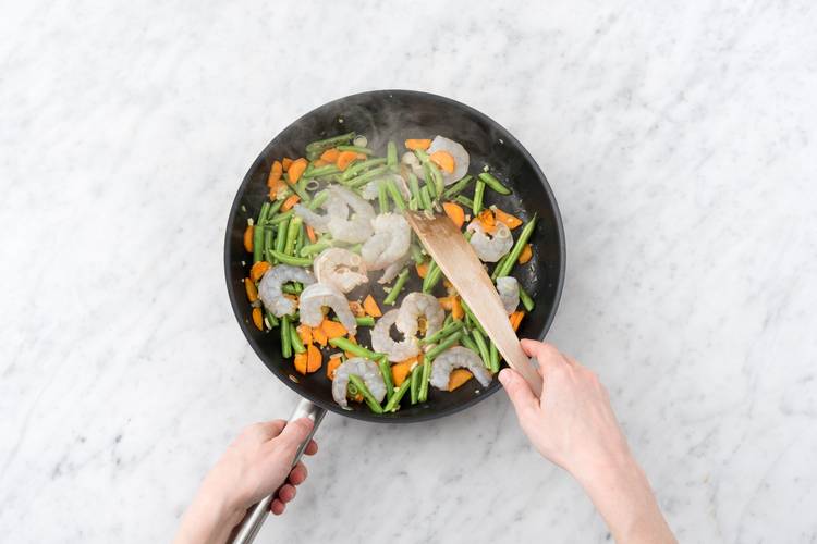 Cook the vegges and shrimp