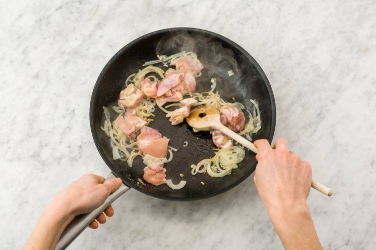 Cook the chicken and veggies