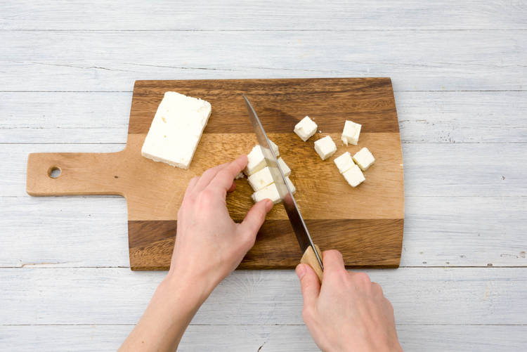 Cut the fetta cheese into 2 mm cubes
