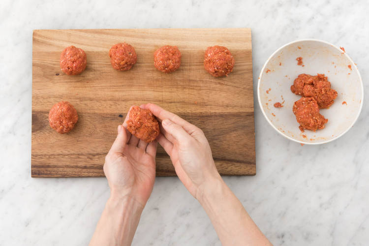 Roll the mild chorizo mince into meatballs