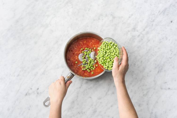 Add shrimp and peas