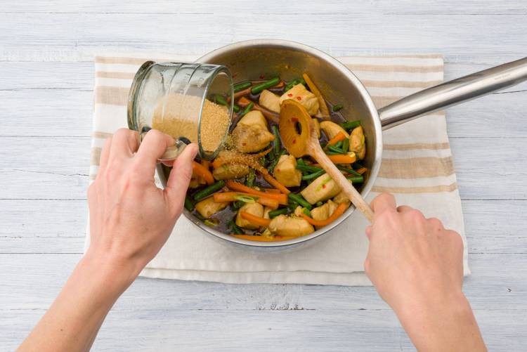 Mix the veggies with the chicken