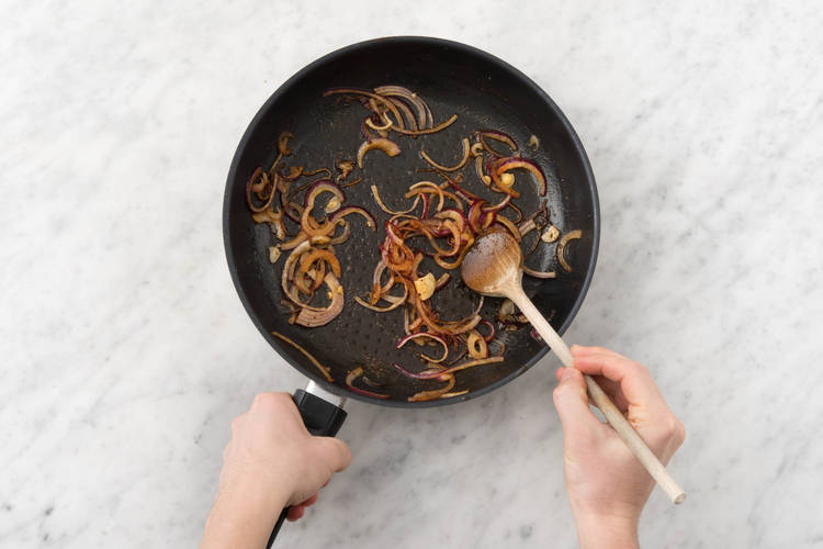 Cook the red onion