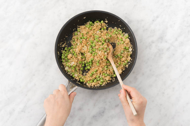 Cook peas and fluff couscous