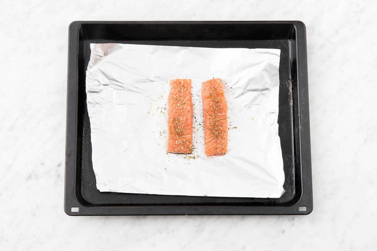 Rub the spice mix on the salmon