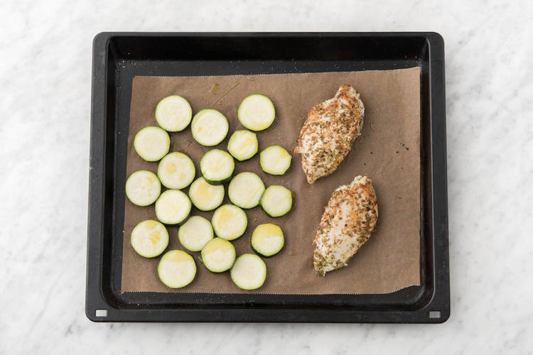 Bake the chicken & zucchini