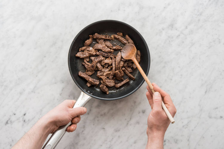 Brown the beef strips