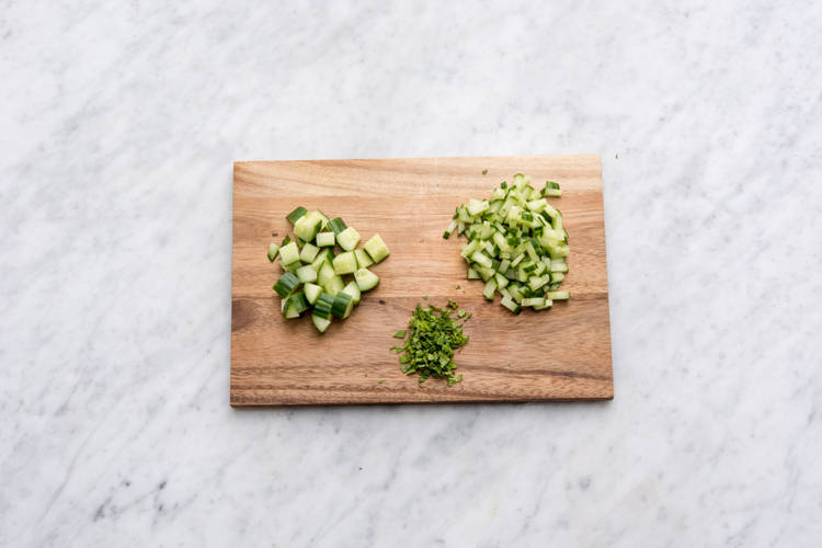 Chop the cucumber and mint