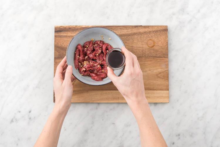 Coat the beef strips