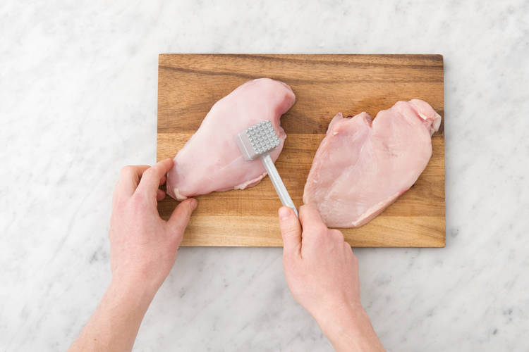 Pound each chicken breast