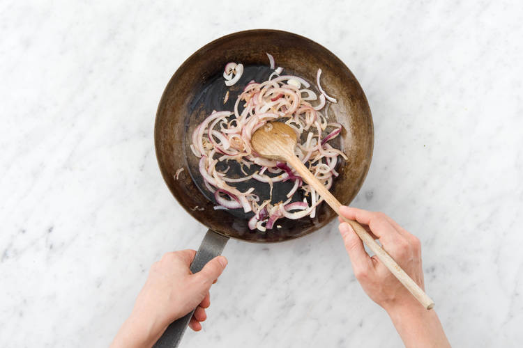Soften the red onion