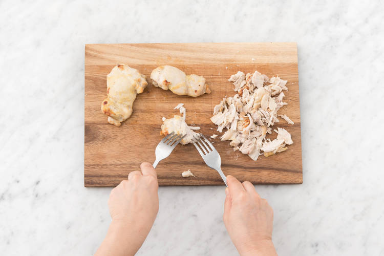 Shred chicken.