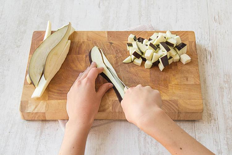 Chop the eggplant