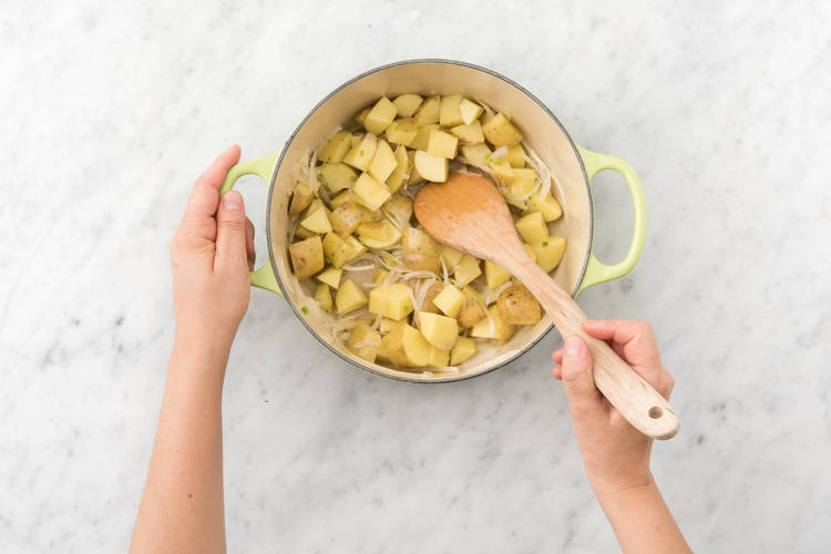 Add the potato & coriander stalks