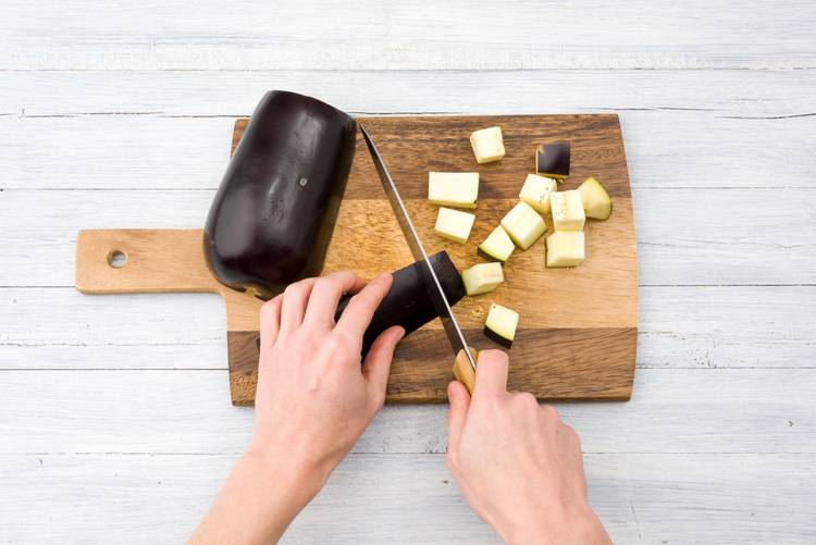 Cut the eggplant