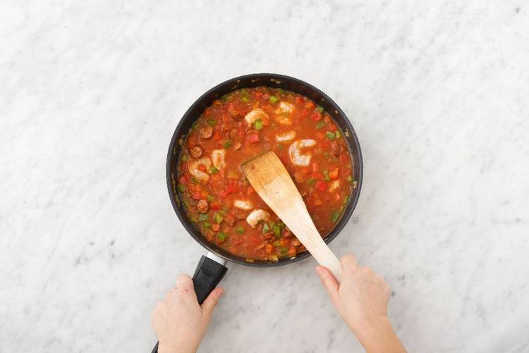 Cook Tomatoes and Shrimp