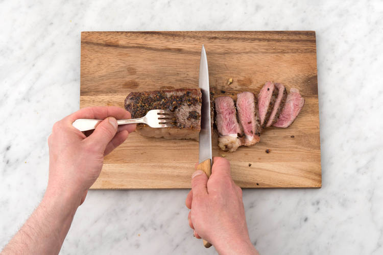 Thinly slice the steak