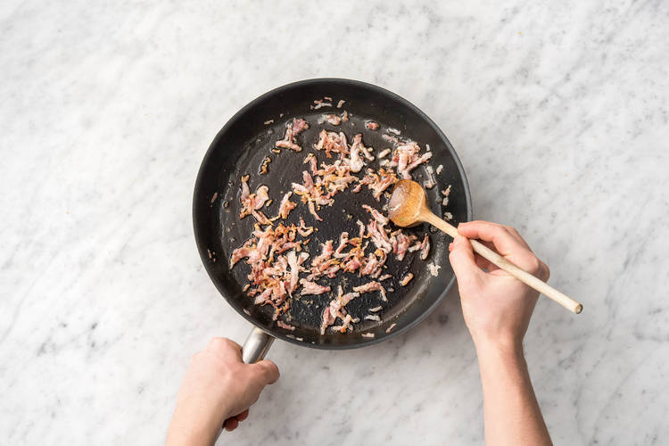 Cook the bacon & croutons