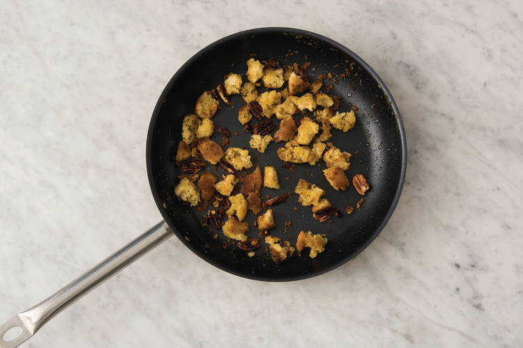 Cook the croutons & pecans